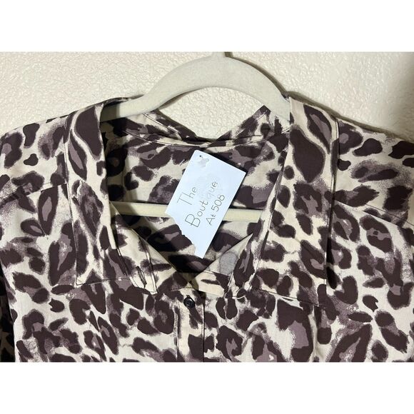 NWT Women's Plus Size 30 Leopard Print Cotton Button Up Blouse - Picture 6 of 9